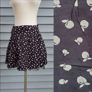 Zara TRF Black White Novelty Apple Print Tulle Hem Full Skater Mini Skirt Size 8